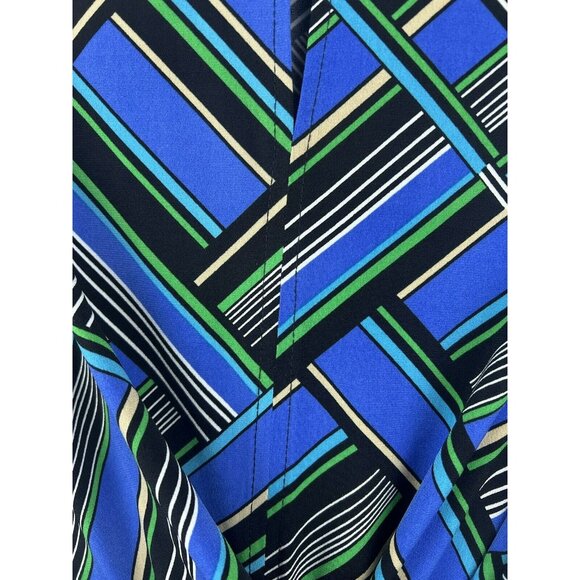 London Times Womens Dress 10 Blue Mosaic Colorful Midi Twist V Neck Short Sleeve - Picture 3 of 7